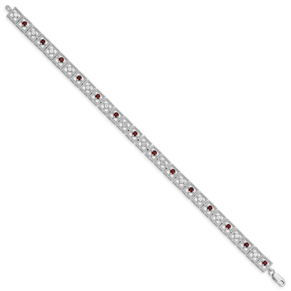 7 Inch Sterling Silver Rhodium-Plated Garnet Diamond Bracelet