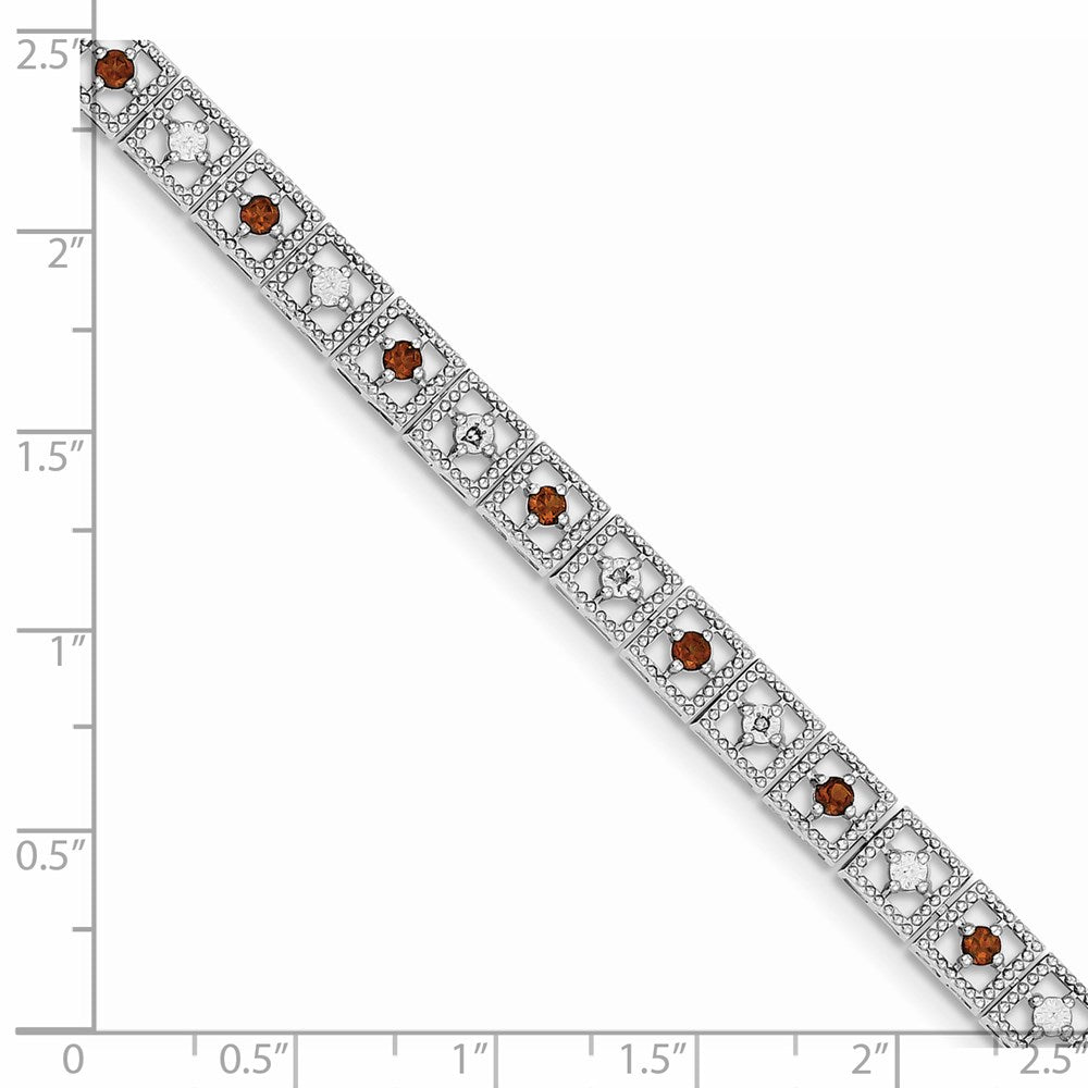 7 Inch Sterling Silver Rhodium-Plated Garnet Diamond Bracelet
