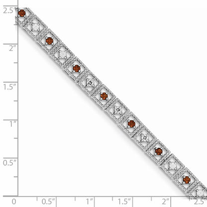 7 Inch Sterling Silver Rhodium-Plated Garnet Diamond Bracelet