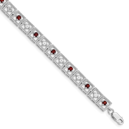 7 Inch Sterling Silver Rhodium-Plated Garnet Diamond Bracelet