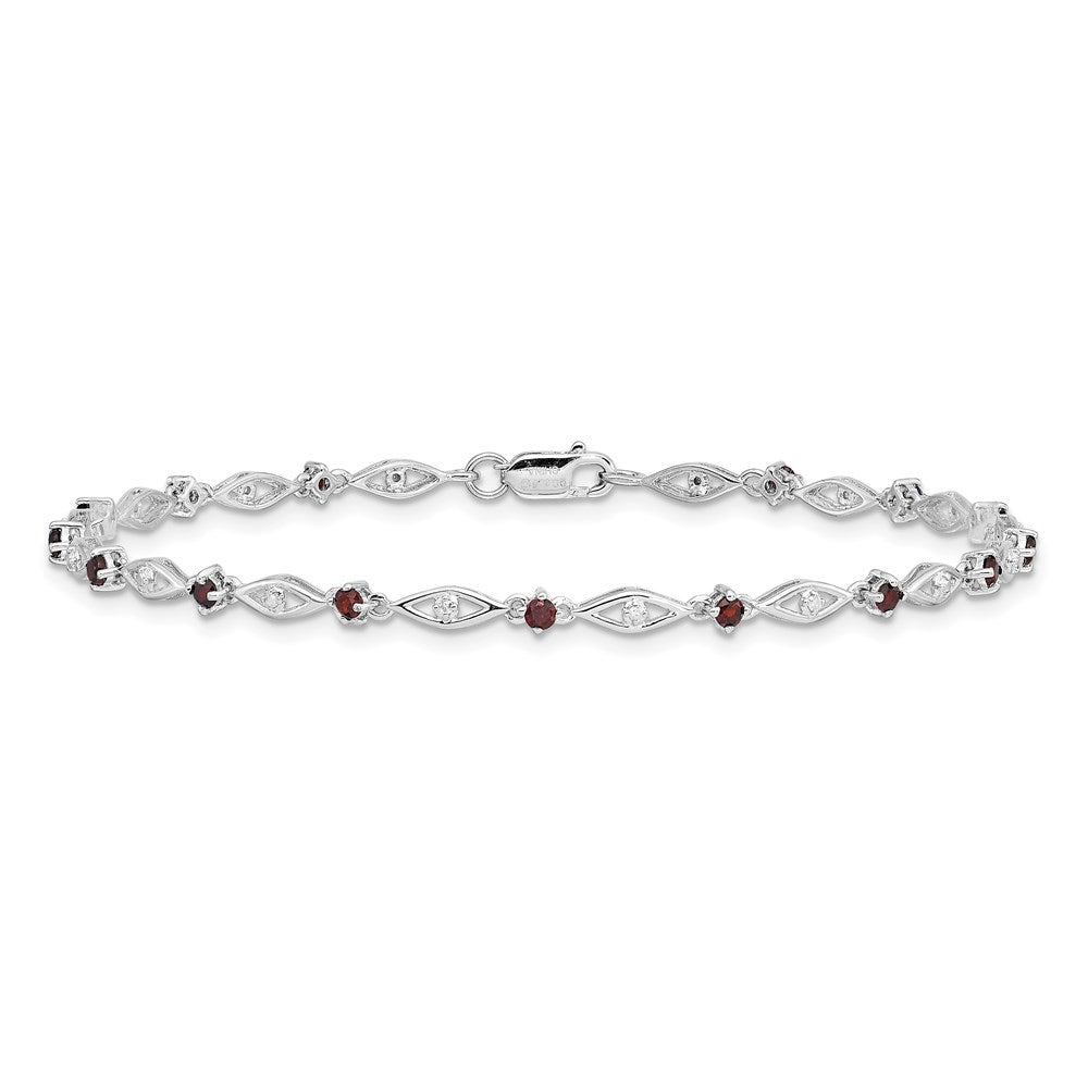 7 Inch Sterling Silver Rhodium-Plated Garnet Diamond Bracelet