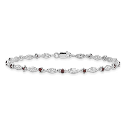 7 Inch Sterling Silver Rhodium-Plated Garnet Diamond Bracelet