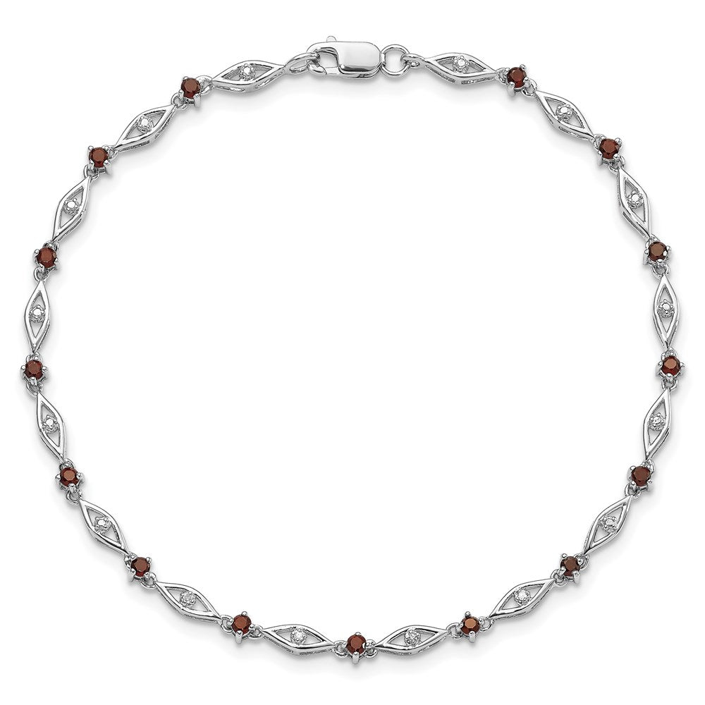 7 Inch Sterling Silver Rhodium-Plated Garnet Diamond Bracelet