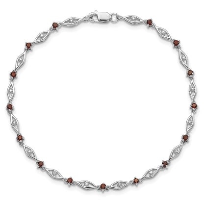 7 Inch Sterling Silver Rhodium-Plated Garnet Diamond Bracelet