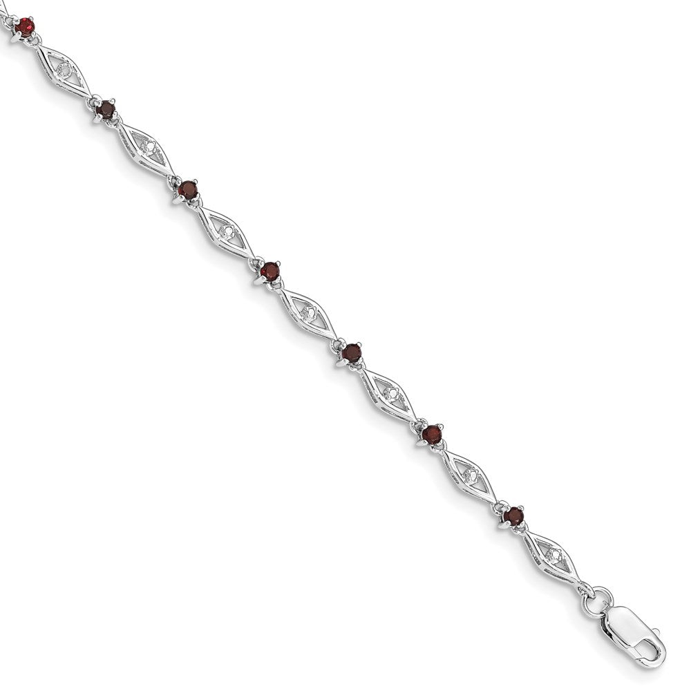 7 Inch Sterling Silver Rhodium-Plated Garnet Diamond Bracelet