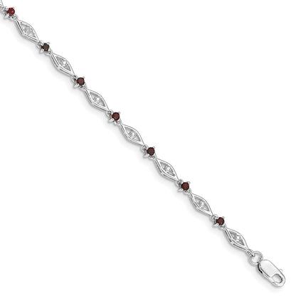 7 Inch Sterling Silver Rhodium-Plated Garnet Diamond Bracelet