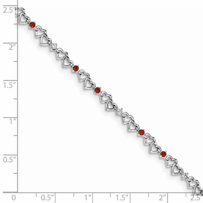 7 Inch Sterling Silver Rhodium-Plated Garnet & Diamond Bracelet