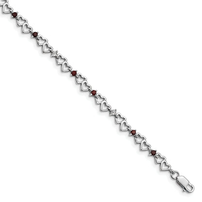 7 Inch Sterling Silver Rhodium-Plated Garnet & Diamond Bracelet