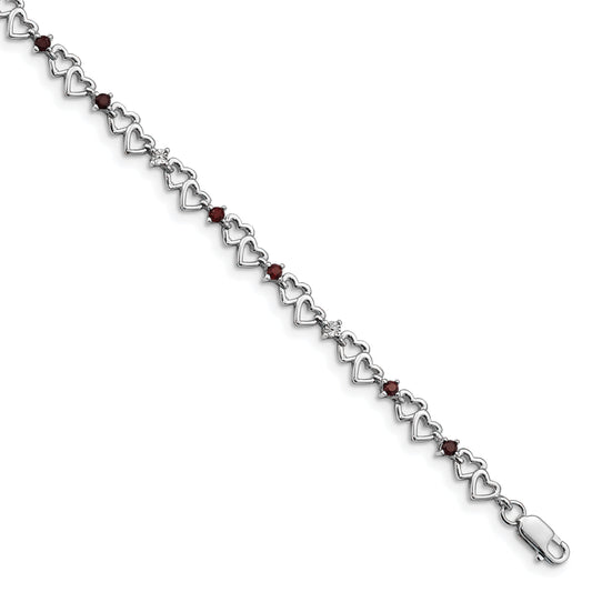 7 Inch Sterling Silver Rhodium-Plated Garnet & Diamond Bracelet