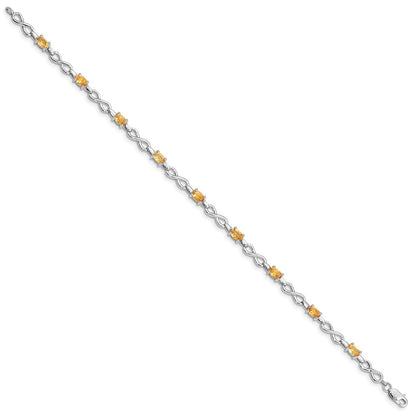 7 Inch Sterling Silver Rhodium-Plated Citrine Bracelet