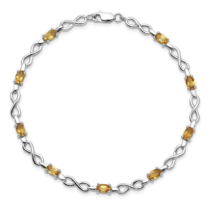 7 Inch Sterling Silver Rhodium-Plated Citrine Bracelet