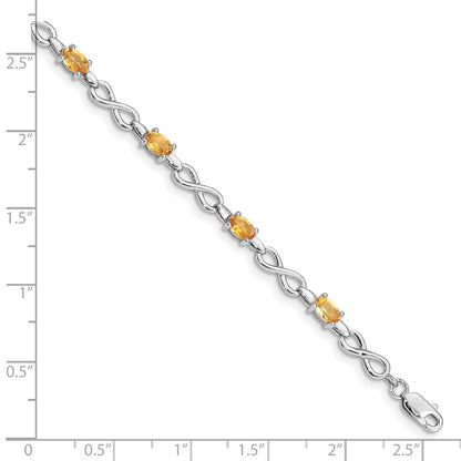 7 Inch Sterling Silver Rhodium-Plated Citrine Bracelet