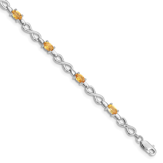 7 Inch Sterling Silver Rhodium-Plated Citrine Bracelet