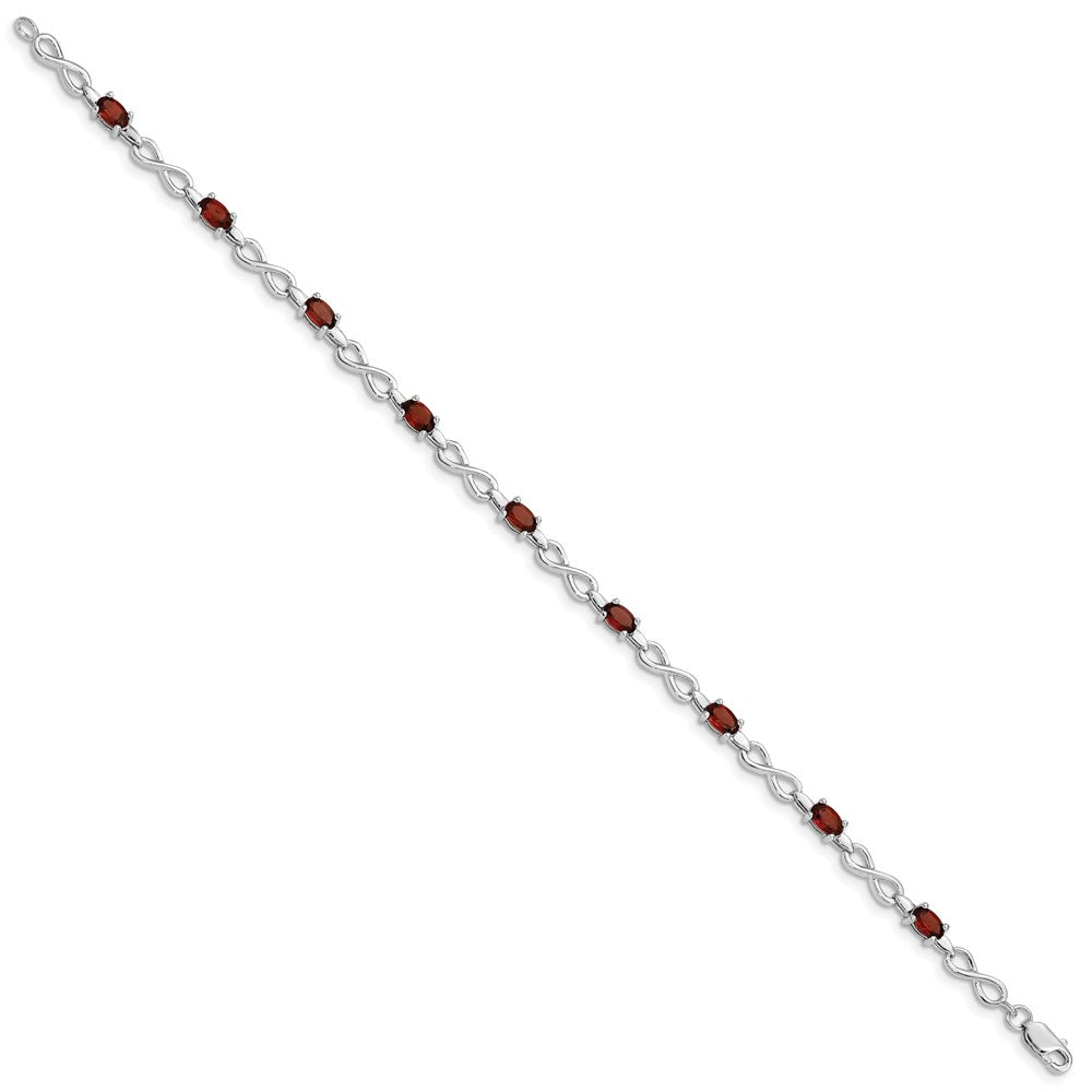 7 Inch Sterling Silver Rhodium-Plated Garnet Bracelet