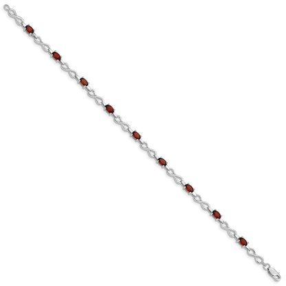 7 Inch Sterling Silver Rhodium-Plated Garnet Bracelet