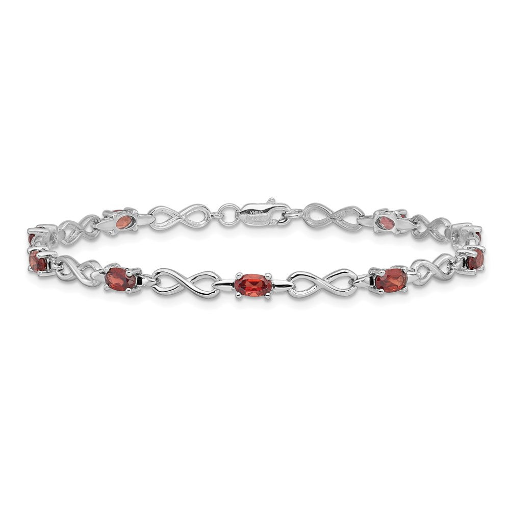 7 Inch Sterling Silver Rhodium-Plated Garnet Bracelet