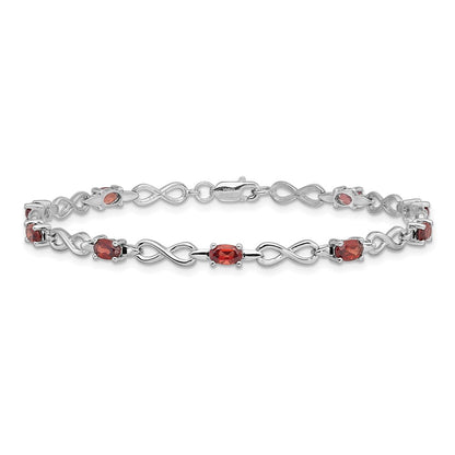 7 Inch Sterling Silver Rhodium-Plated Garnet Bracelet