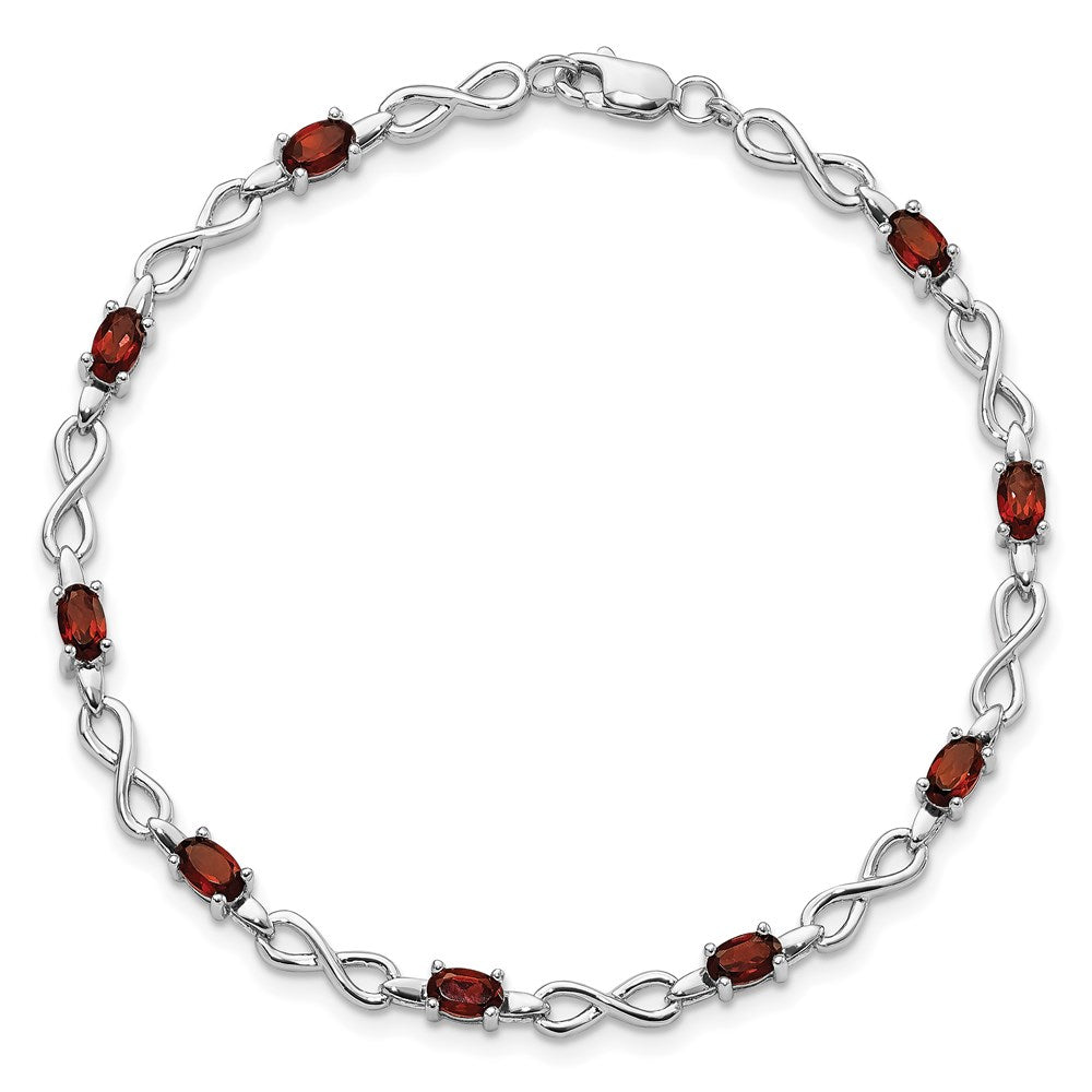 7 Inch Sterling Silver Rhodium-Plated Garnet Bracelet