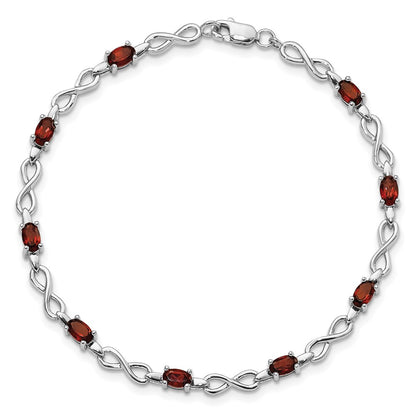 7 Inch Sterling Silver Rhodium-Plated Garnet Bracelet