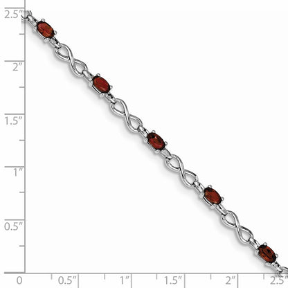 7 Inch Sterling Silver Rhodium-Plated Garnet Bracelet
