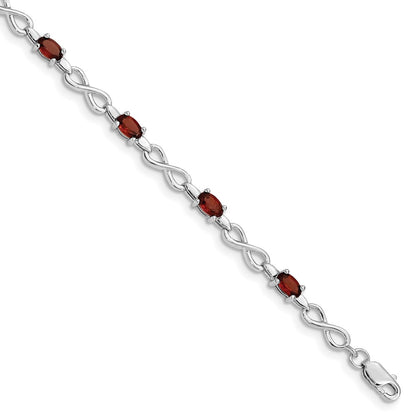 7 Inch Sterling Silver Rhodium-Plated Garnet Bracelet