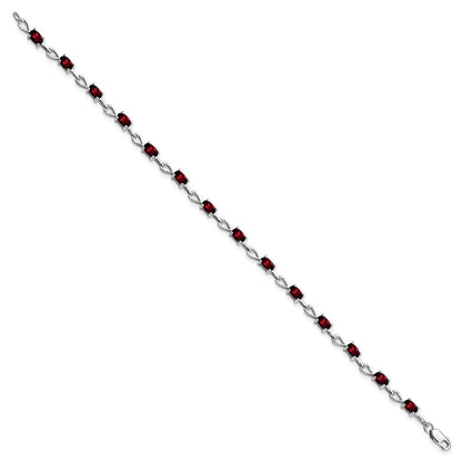 7 Inch Sterling Silver Rhodium-Plated Garnet Bracelet
