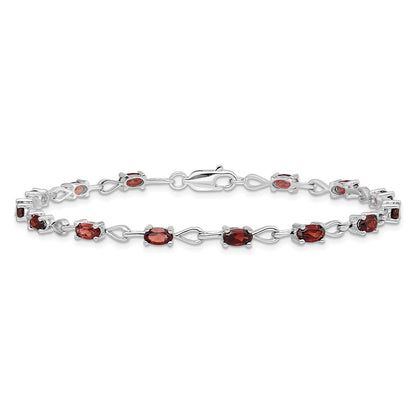 7 Inch Sterling Silver Rhodium-Plated Garnet Bracelet