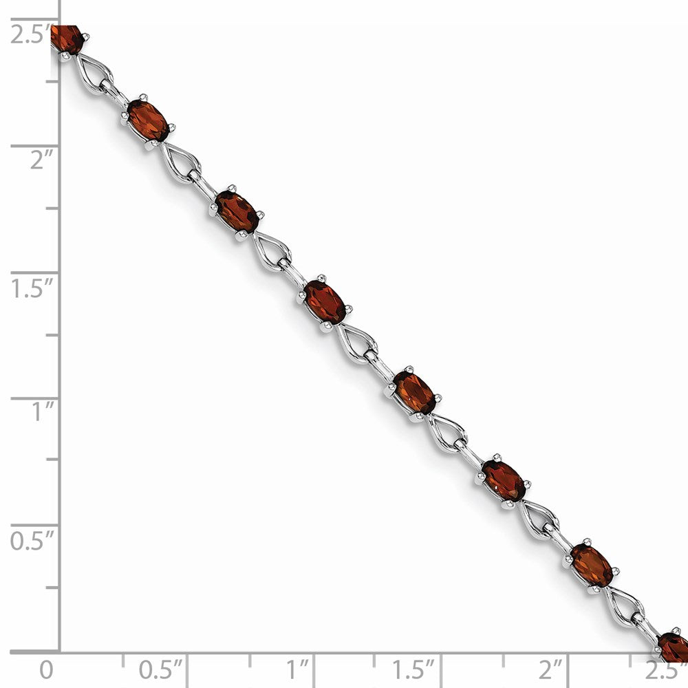 7 Inch Sterling Silver Rhodium-Plated Garnet Bracelet