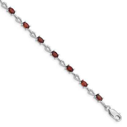7 Inch Sterling Silver Rhodium-Plated Garnet Bracelet