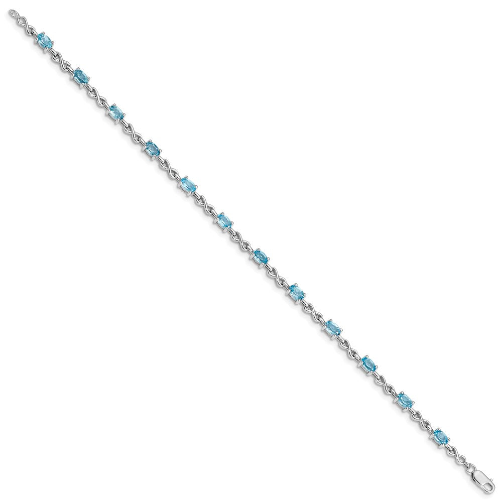 7 Inch Sterling Silver Rhodium-Plated Blue Topaz Bracelet