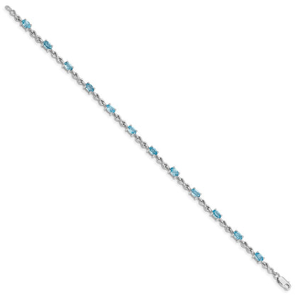 7 Inch Sterling Silver Rhodium-Plated Blue Topaz Bracelet