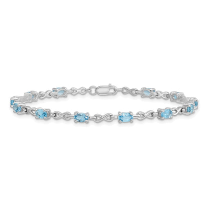 7 Inch Sterling Silver Rhodium-Plated Blue Topaz Bracelet
