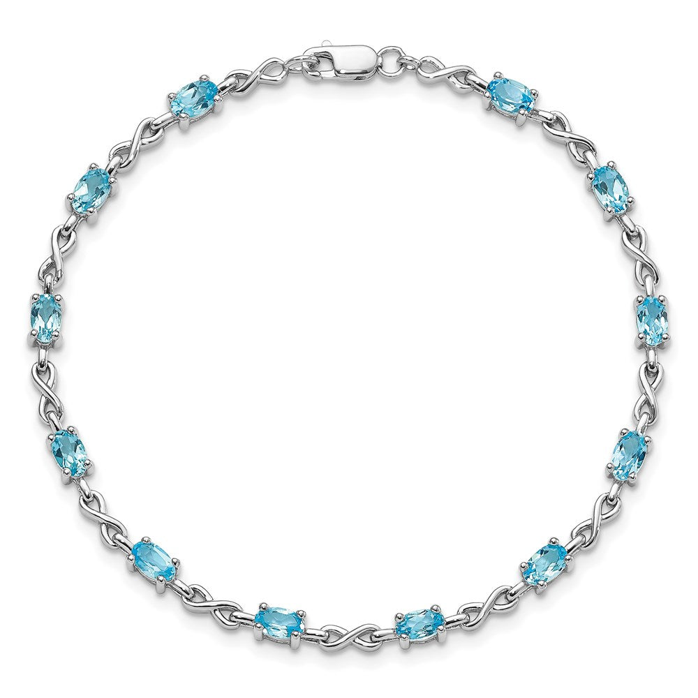 7 Inch Sterling Silver Rhodium-Plated Blue Topaz Bracelet
