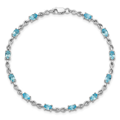 7 Inch Sterling Silver Rhodium-Plated Blue Topaz Bracelet