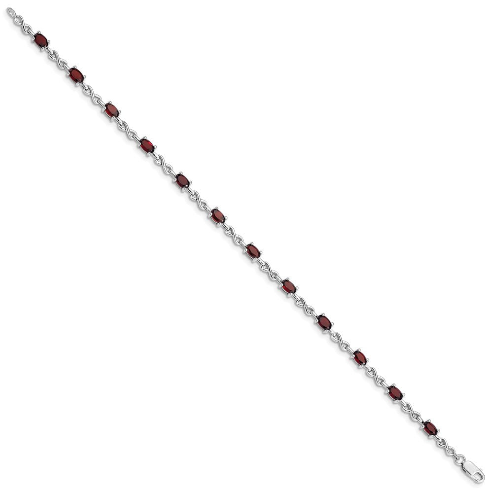 7 Inch Sterling Silver Rhodium-Plated Garnet Bracelet
