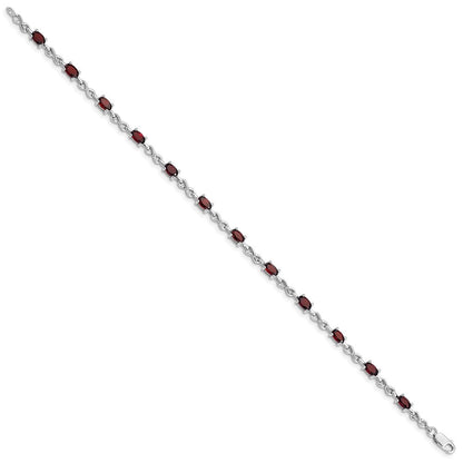 7 Inch Sterling Silver Rhodium-Plated Garnet Bracelet