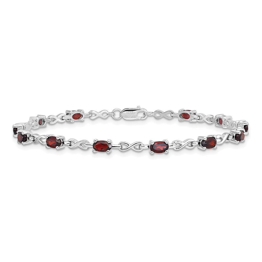 7 Inch Sterling Silver Rhodium-Plated Garnet Bracelet