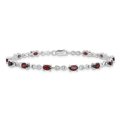 7 Inch Sterling Silver Rhodium-Plated Garnet Bracelet