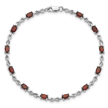 7 Inch Sterling Silver Rhodium-Plated Garnet Bracelet