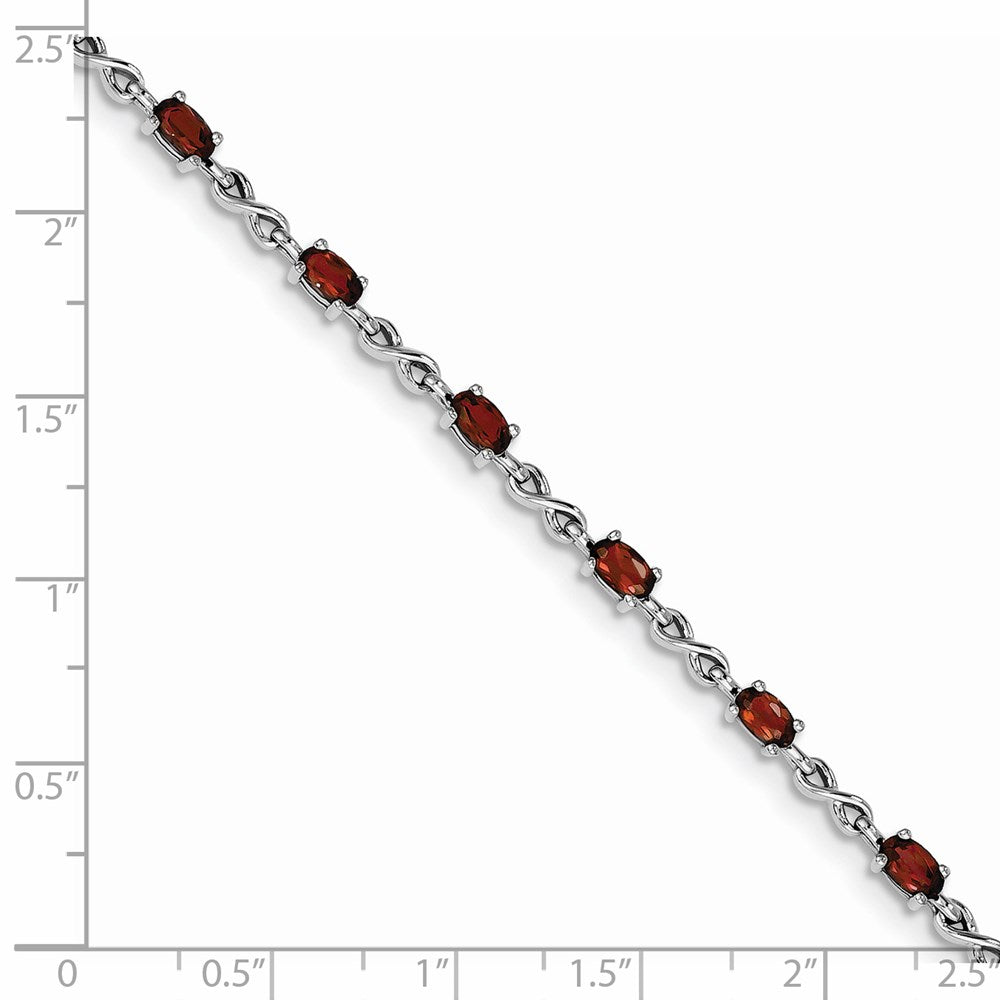 7 Inch Sterling Silver Rhodium-Plated Garnet Bracelet