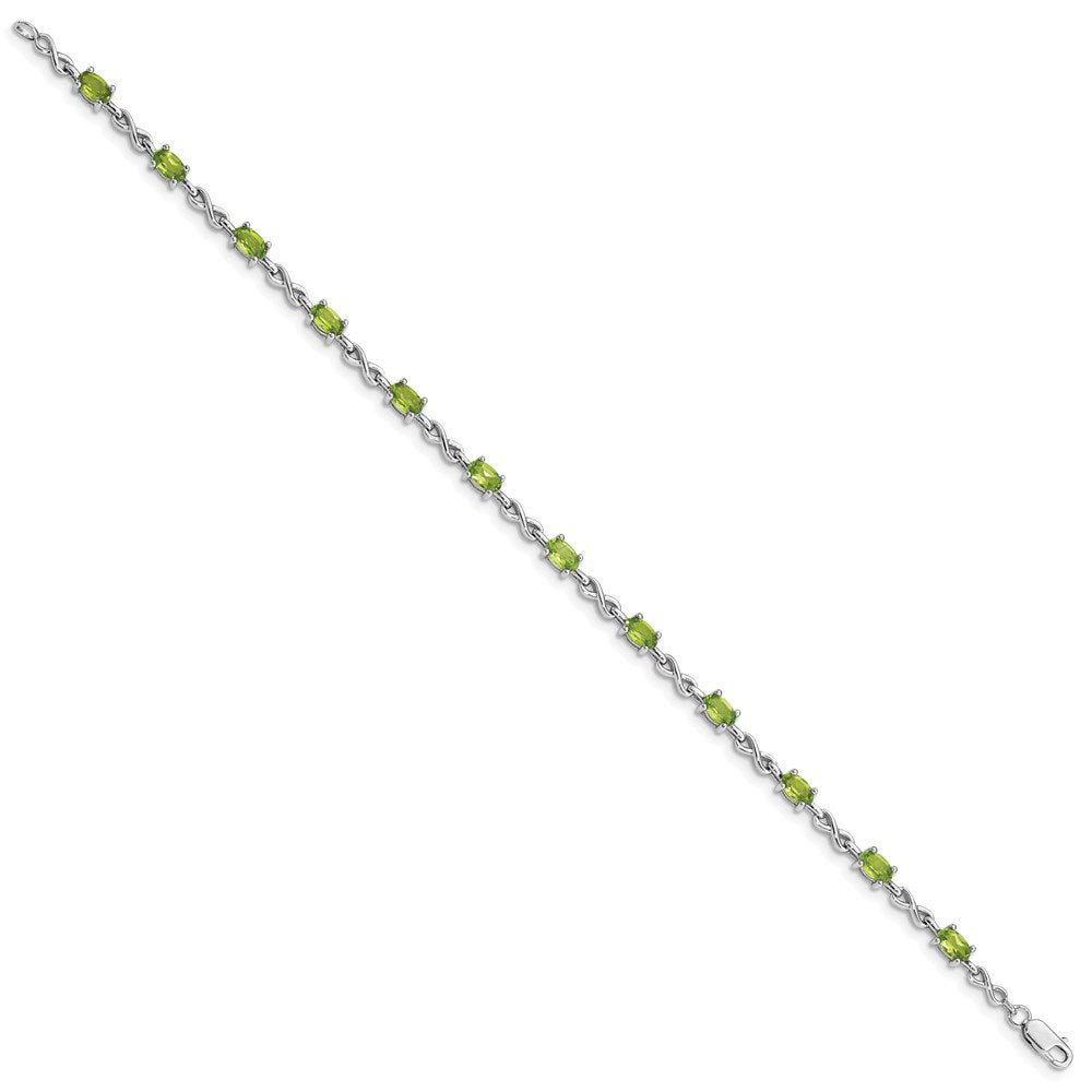 7 Inch Sterling Silver Rhodium-Plated Peridot Bracelet
