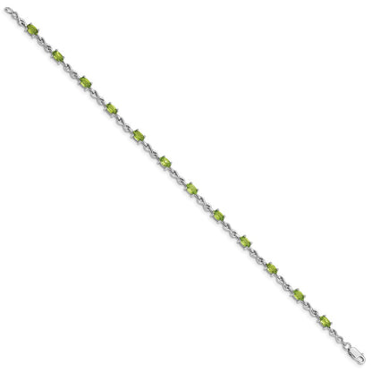 7 Inch Sterling Silver Rhodium-Plated Peridot Bracelet