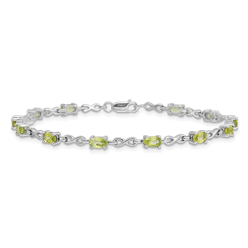 7 Inch Sterling Silver Rhodium-Plated Peridot Bracelet