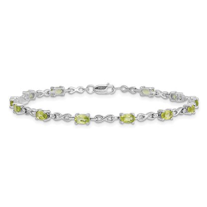 7 Inch Sterling Silver Rhodium-Plated Peridot Bracelet