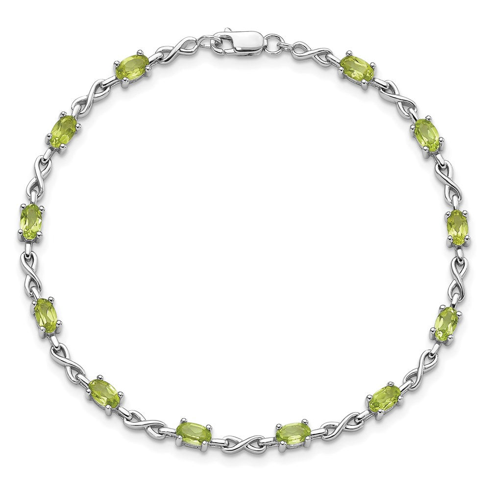 7 Inch Sterling Silver Rhodium-Plated Peridot Bracelet