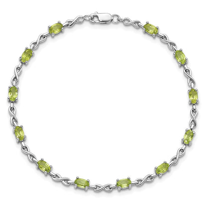 7 Inch Sterling Silver Rhodium-Plated Peridot Bracelet