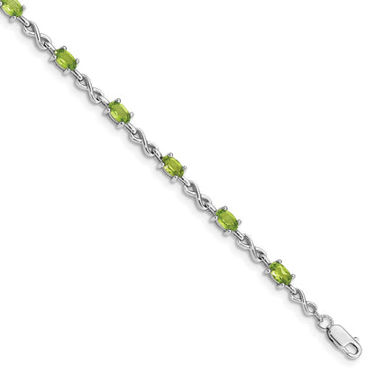 7 Inch Sterling Silver Rhodium-Plated Peridot Bracelet