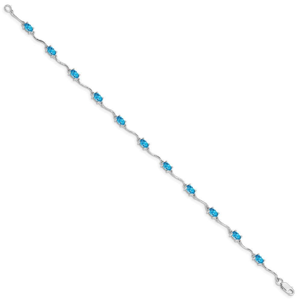 7 Inch Sterling Silver Rhodium-Plated Blue Topaz Bracelet