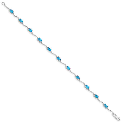 7 Inch Sterling Silver Rhodium-Plated Blue Topaz Bracelet