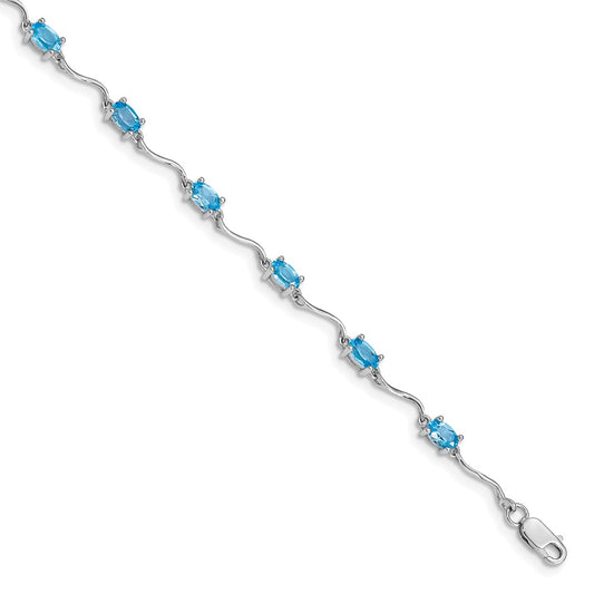 7 Inch Sterling Silver Rhodium-Plated Blue Topaz Bracelet